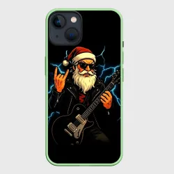 Чехол для iPhone 14 Крутой дед мороз рокер с гитарой