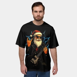 Мужская футболка oversize 3D Крутой дед мороз рокер с гитарой - фото 2