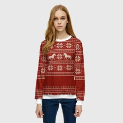 Женский свитшот 3D Вязанные кони - красный паттерн алатырь  - фото 2