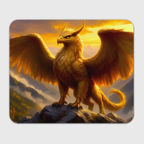 Прямоугольный коврик для мышки Золотой грифон на закате