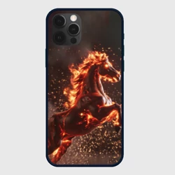 Чехол для iPhone 12 Pro Огненная лошадь на черном фоне