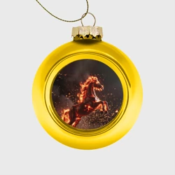 Ёлочный шар стеклянный/пластиковый Огненная лошадь на черном фоне