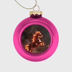 Ёлочный шар стеклянный/пластиковый Огненная лошадь на черном фоне