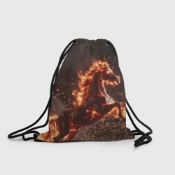 Рюкзак-мешок 3D Огненная лошадь на черном фоне