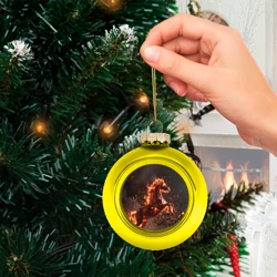 Ёлочный шар стеклянный/пластиковый Огненная лошадь на черном фоне - фото 2