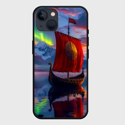 Чехол для iPhone 14 Драккар у сияющего фьорда