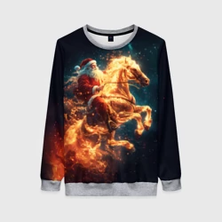 Женский свитшот 3D Санта на огненной лошади