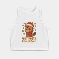 Женская укороченная майка-топ хлопок 2026 новогодняя милая лошадка