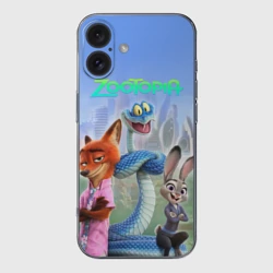 Чехол для iPhone 16 силиконовый с защитой камеры Zootopia