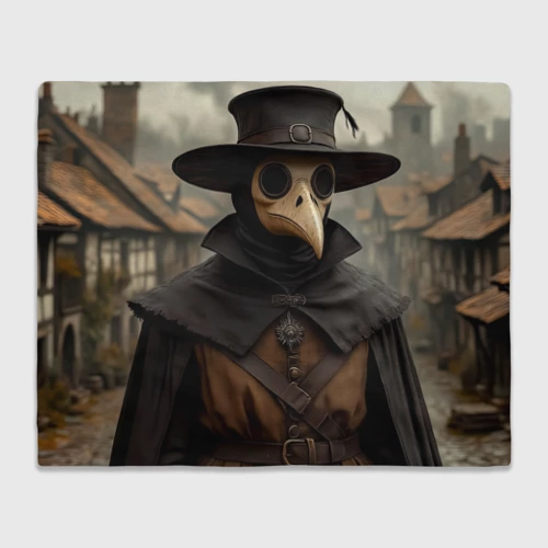 Плед 3D с принтом Чумный доктор на улочках Средневековья, вид спереди #2