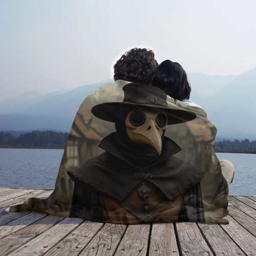 Плед 3D с принтом Чумный доктор на улочках Средневековья, вид сбоку #3