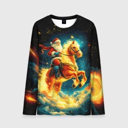 Мужской лонгслив 3D Дед Мороз на огненном коне