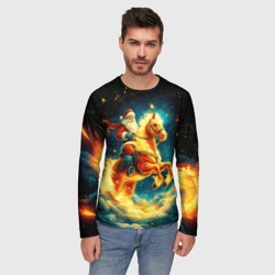 Мужской лонгслив 3D Дед Мороз на огненном коне - фото 2