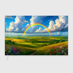 Флаг 3D Радуга над цветущими лугами