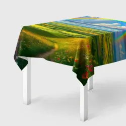 Скатерть 3D Радуга над цветущими лугами