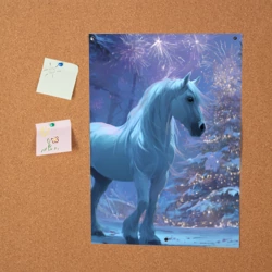 Постер Белая лошадь на фоне елки и салюта - фото 2