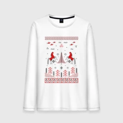 Мужской лонгслив хлопок Красные кони и лес в стиле Мезенской росписи