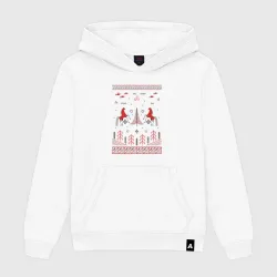 Женская толстовка хлопок Красные кони и лес в стиле Мезенской росписи