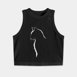 Женская укороченная майка-топ хлопок Чёрный кот силуэт