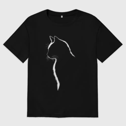 Мужская футболка хлопок Oversize Чёрный кот силуэт