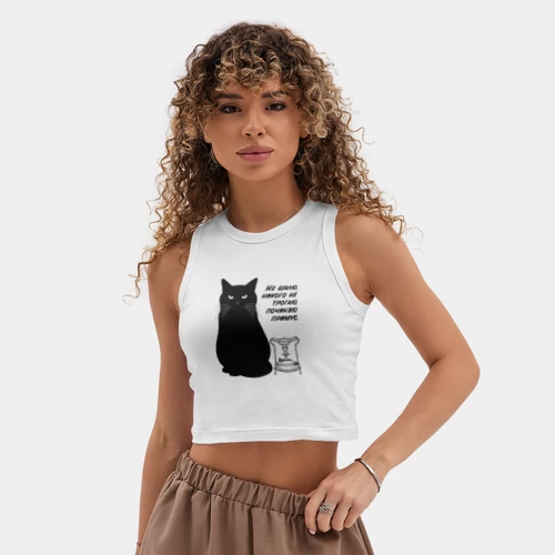 Женская укороченная майка-топ хлопок с принтом Бегемот и примус - картинка 3 Женская укороченная майка-топ хлопок Бегемот и примус - фото 3