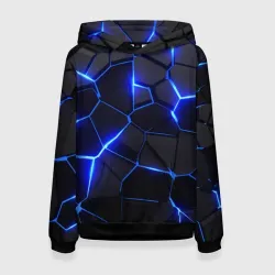 Женская толстовка 3D Синие разломы Cyberpunk