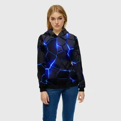 Женская толстовка 3D Синие разломы Cyberpunk - фото 2