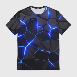 Мужская футболка 3D Синие разломы Cyberpunk