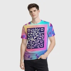 Мужская футболка 3D QR-код в радужном кубе - фото 2