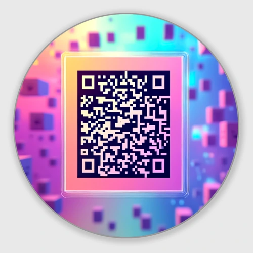 Круглый коврик для мышки QR-код в радужном кубе