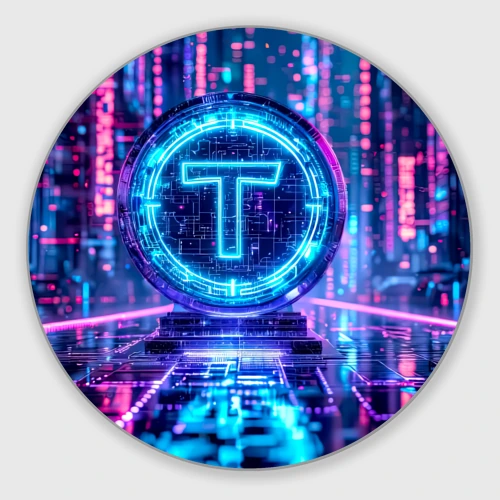Круглый коврик для мышки Цифровой Tether сияние блокчейна