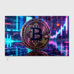 Флаг 3D Биткоин в киберпространстве