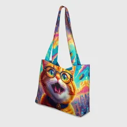 Пляжная сумка 3D Кот-учёный в мегаполисе - фото 2