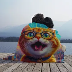 Плед 3D Кот-учёный в мегаполисе - фото 2