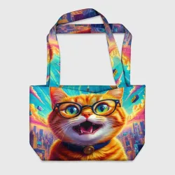 Пляжная сумка 3D Кот-учёный в мегаполисе