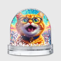 Игрушка Снежный шар Кот-учёный в мегаполисе