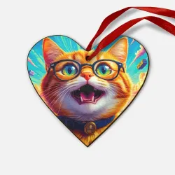 Деревянная игрушка Сердце Кот-учёный в мегаполисе