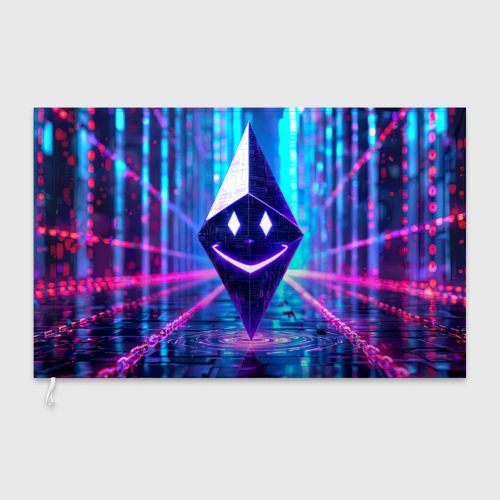 Флаг 3D Улыбающийся Ethereum в киберпространстве