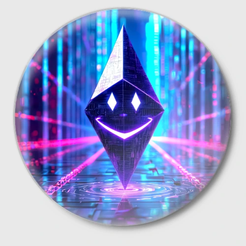 Значок Улыбающийся Ethereum в киберпространстве