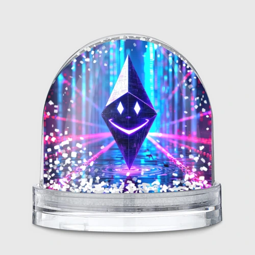 Игрушка Снежный шар Улыбающийся Ethereum в киберпространстве