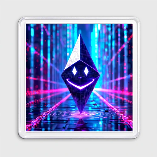 Магнит 55*55 Улыбающийся Ethereum в киберпространстве