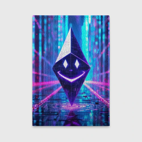 Обложка для автодокументов Улыбающийся Ethereum в киберпространстве
