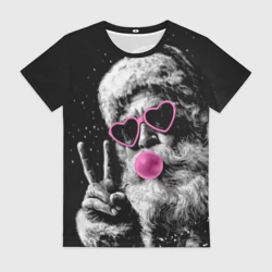 Женская футболка 3D Санта Клаус в розовых очках - peace