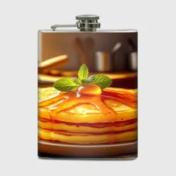 Фляга Золотистая стопка блинов с сиропом и мятой
