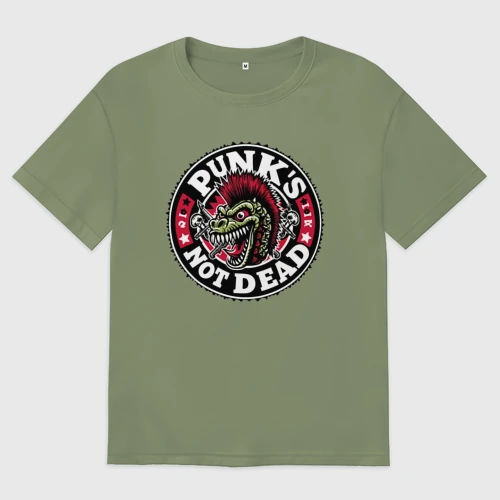 Мужская футболка хлопок Oversize Punk's not dead - tyrannosaurus