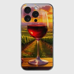 Чехол для iPhone 16 Pro Max силиконовый с защитой камеры Виноградный закат: бокал красного вина