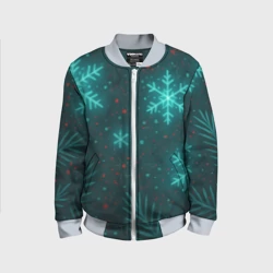 Детский бомбер 3D Неоновые синие снежинки - паттерн