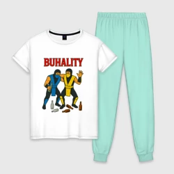 Женская пижама с белой футболкой хлопок Бухалити мем комбат