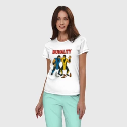 Женская пижама с белой футболкой хлопок Бухалити мем комбат - фото 2