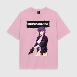 Женская футболка Oversize хлопок texturе Кибербабушка призрак в доспехах